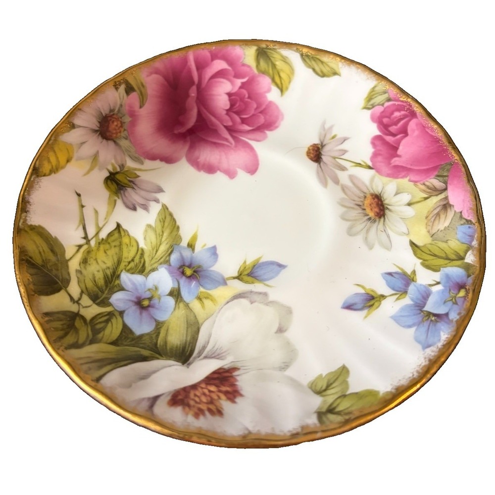 Vintage Duchess Bone China Teacup Saucer England Pink Roses Floral Gold Trim - Picture 6 of 10